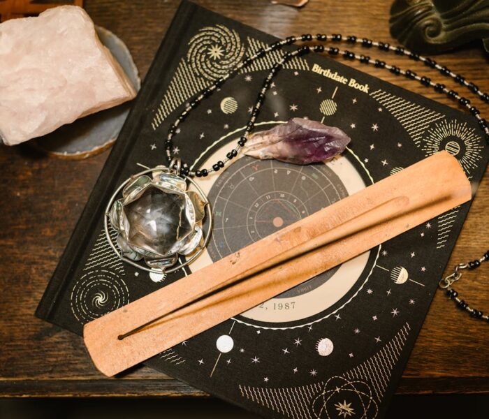 top-view-of-astrology-items-6806735 Top view of an astrology book, crystals, and incense holder for mystical ambiance.